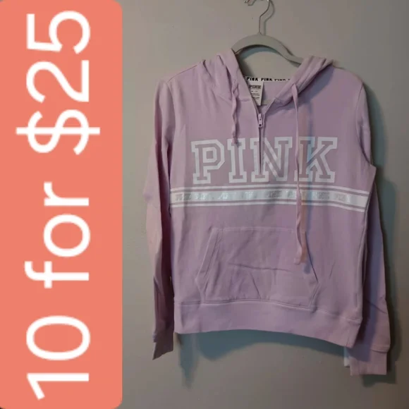 PINK Victoria's Secret Lilac Zip Hoodie with White Logo - Picture 2 of 10